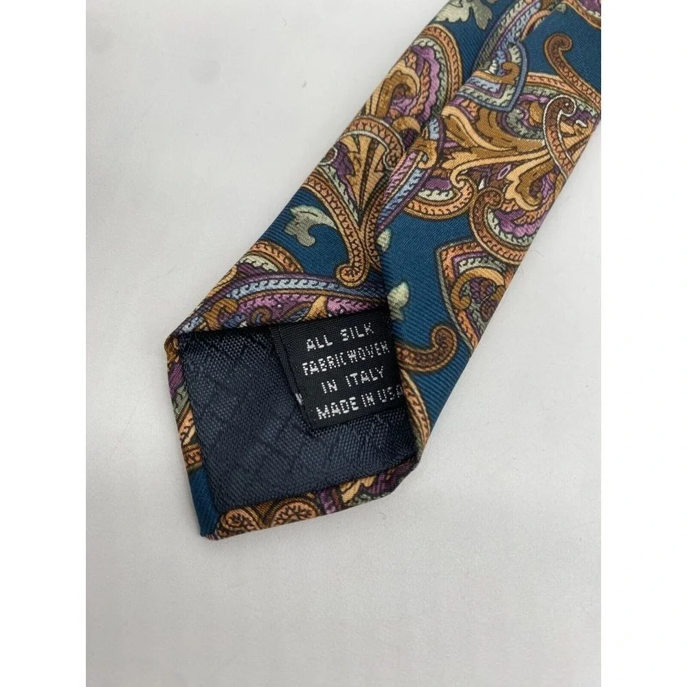 Christian Dior Necktie Gold Monsieur Silk Paisley Hand Finished Woven USA Made